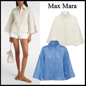 MaxMara  |Casual Style Linen Plain Short Sleeves Office Style