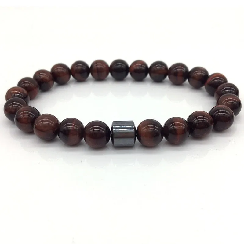 Men's Stylish 8mm Geometric Pattern Hematite Matte Beaded Bracelet