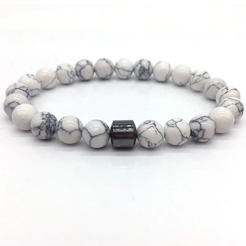 Men's Stylish 8mm Geometric Pattern Hematite Matte Beaded Bracelet