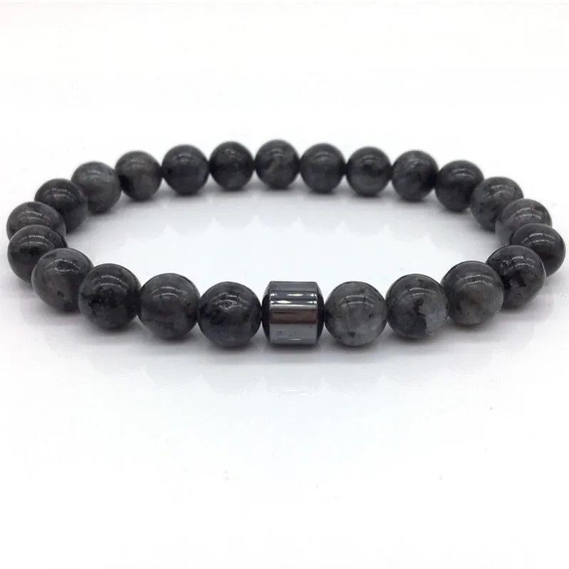 Men's Stylish 8mm Geometric Pattern Hematite Matte Beaded Bracelet