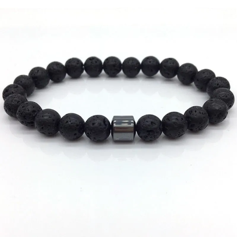 Men's Stylish 8mm Geometric Pattern Hematite Matte Beaded Bracelet