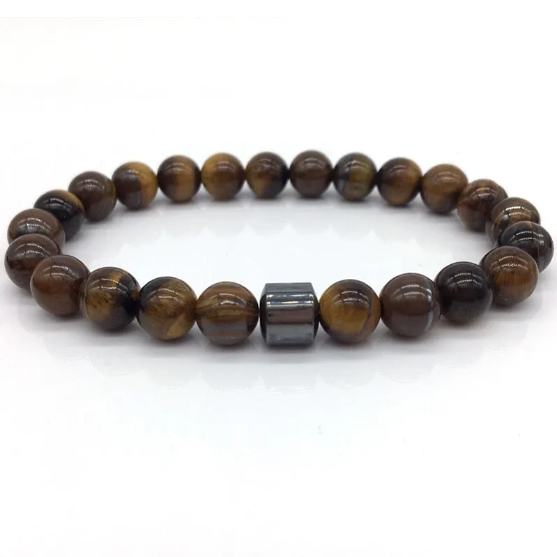 Men's Stylish 8mm Geometric Pattern Hematite Matte Beaded Bracelet