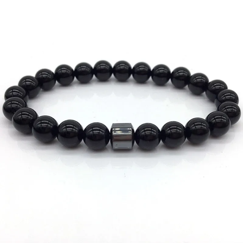 Men's Stylish 8mm Geometric Pattern Hematite Matte Beaded Bracelet