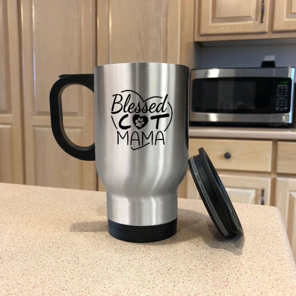 Metal Coffee and Tea Travel Mug Blessed Cat Mama