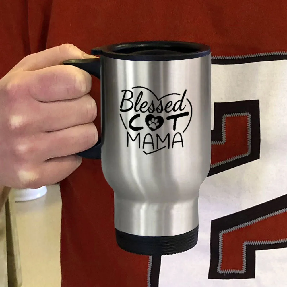 Metal Coffee and Tea Travel Mug Blessed Cat Mama