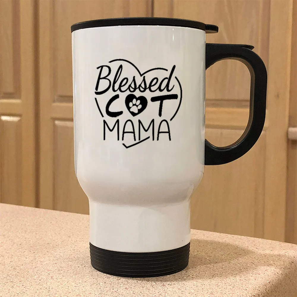 Metal Coffee and Tea Travel Mug Blessed Cat Mama