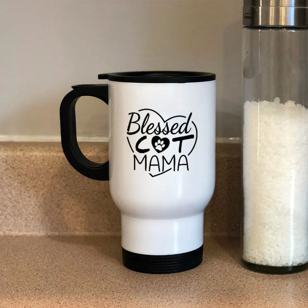 Metal Coffee and Tea Travel Mug Blessed Cat Mama