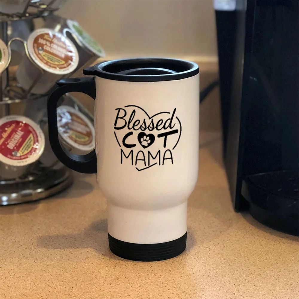 Metal Coffee and Tea Travel Mug Blessed Cat Mama