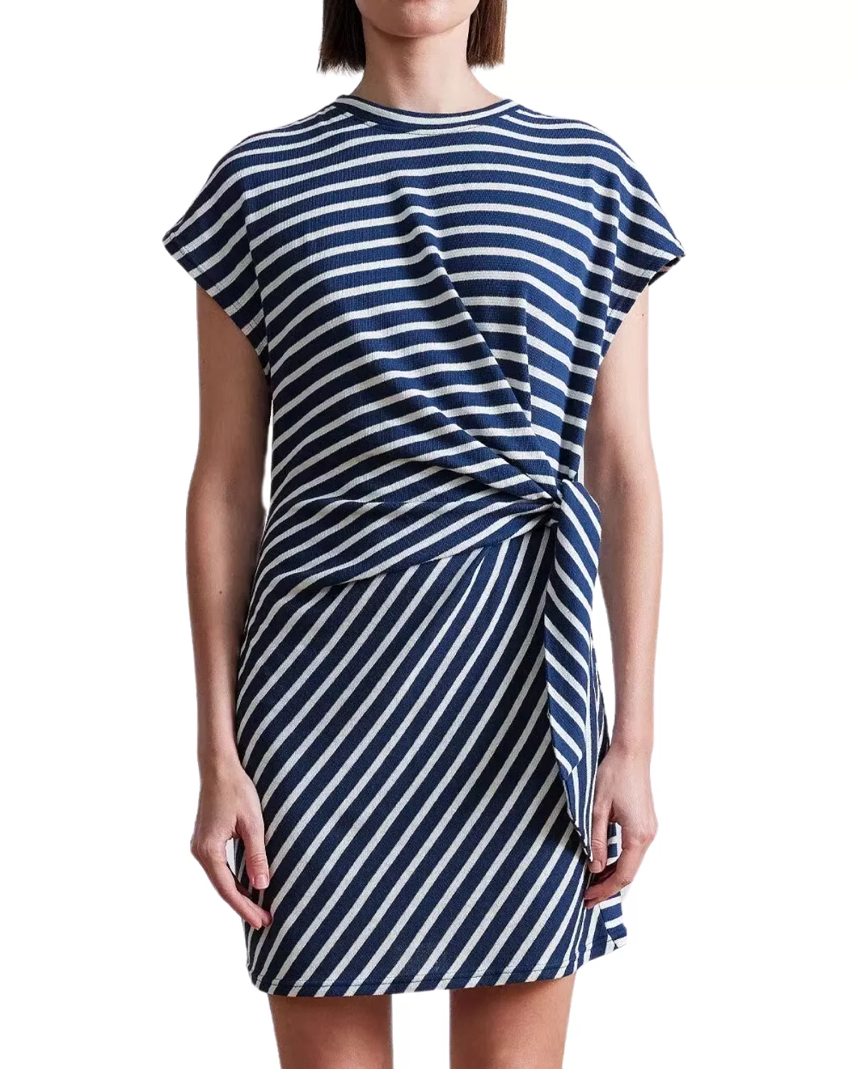 Nina Cinched Mini Dress (Navy & Cream Stripe)