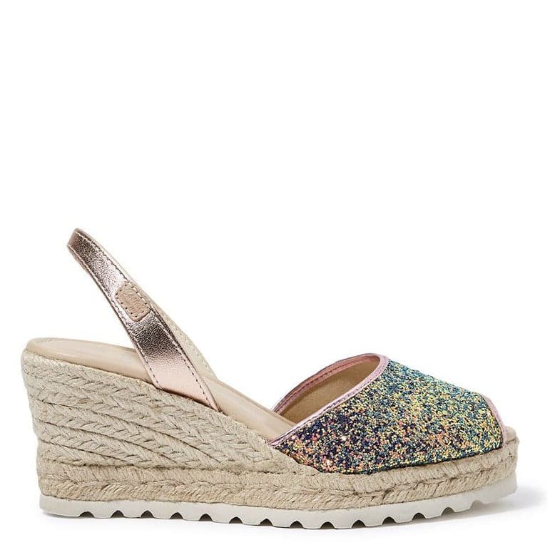 Open Toe Glitter Leather Menorcan Espadrille For Women - Frida Micro 2006R Strech