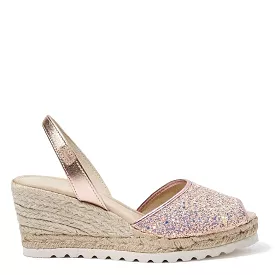 Open Toe Glitter Leather Menorcan Espadrille For Women - Frida Micro 2006R Strech