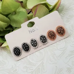 Oval Bling Neutrals Three Stud Combo