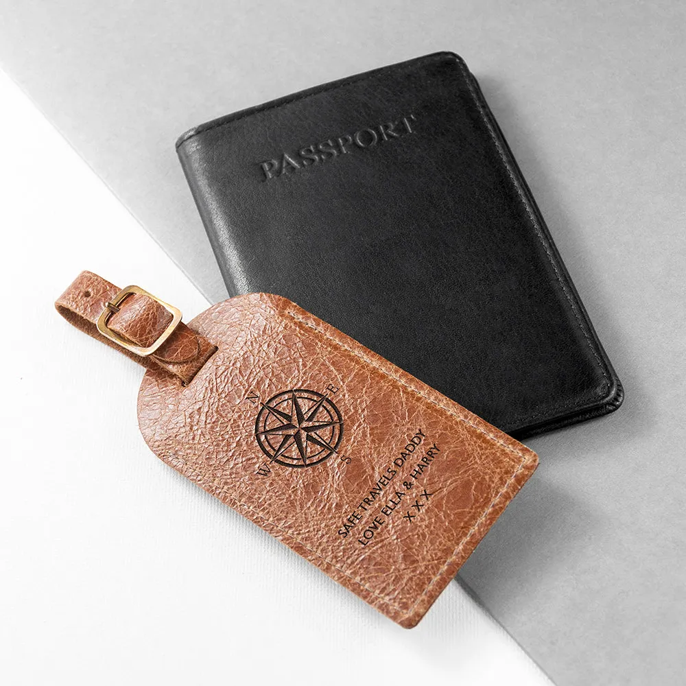 Personalised Natural Tan Engraved Leather Luggage Tag