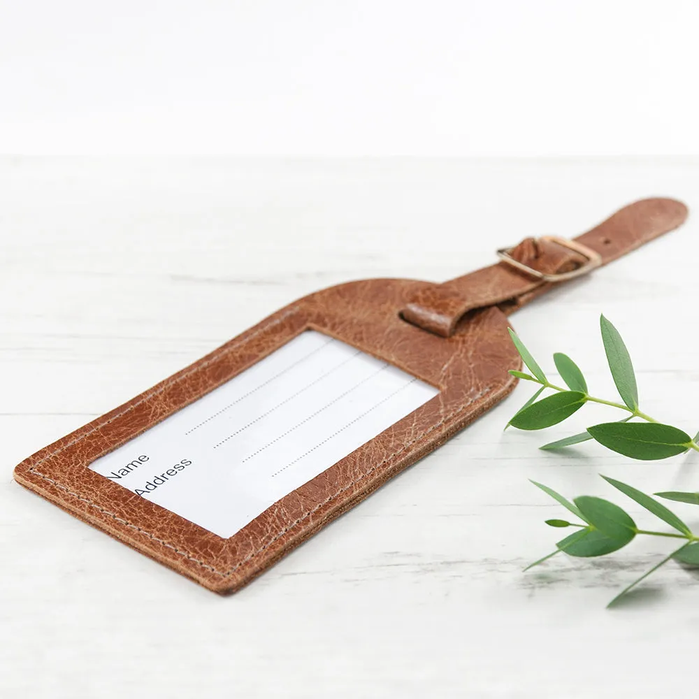 Personalised Natural Tan Engraved Leather Luggage Tag