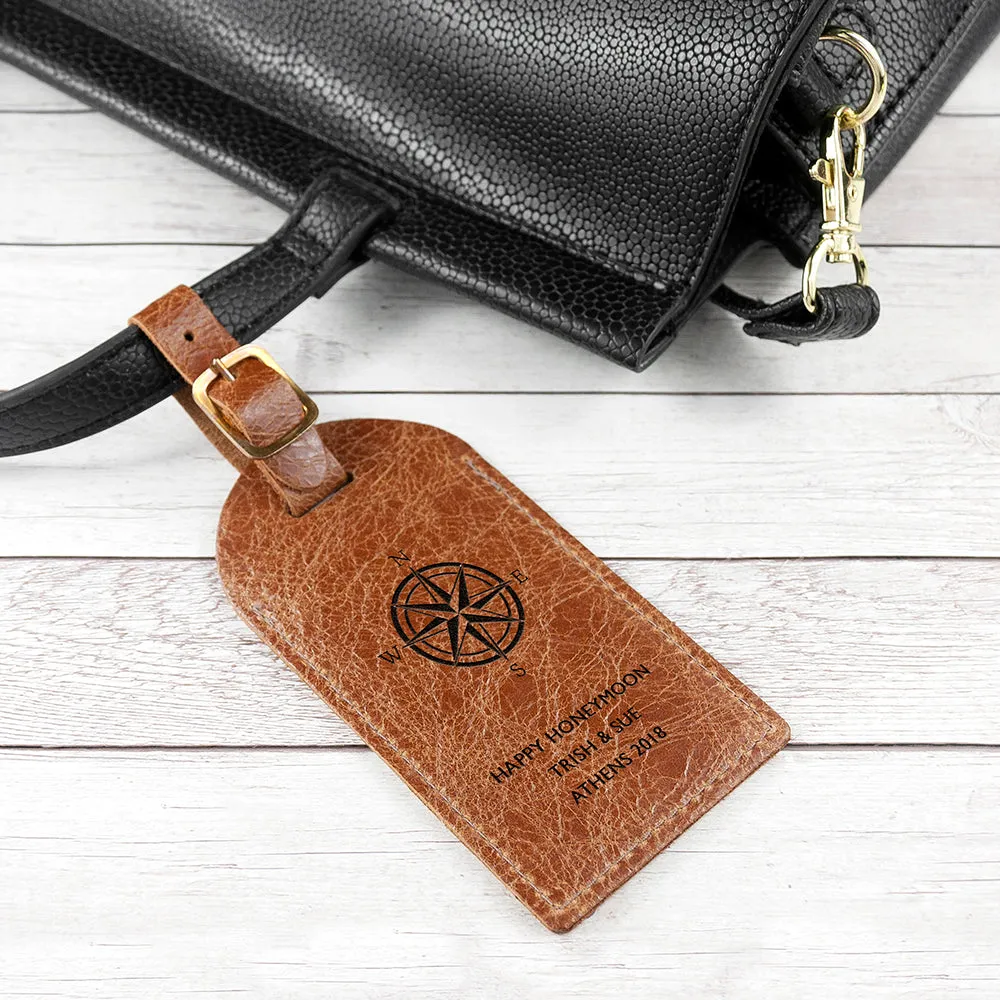 Personalised Natural Tan Engraved Leather Luggage Tag