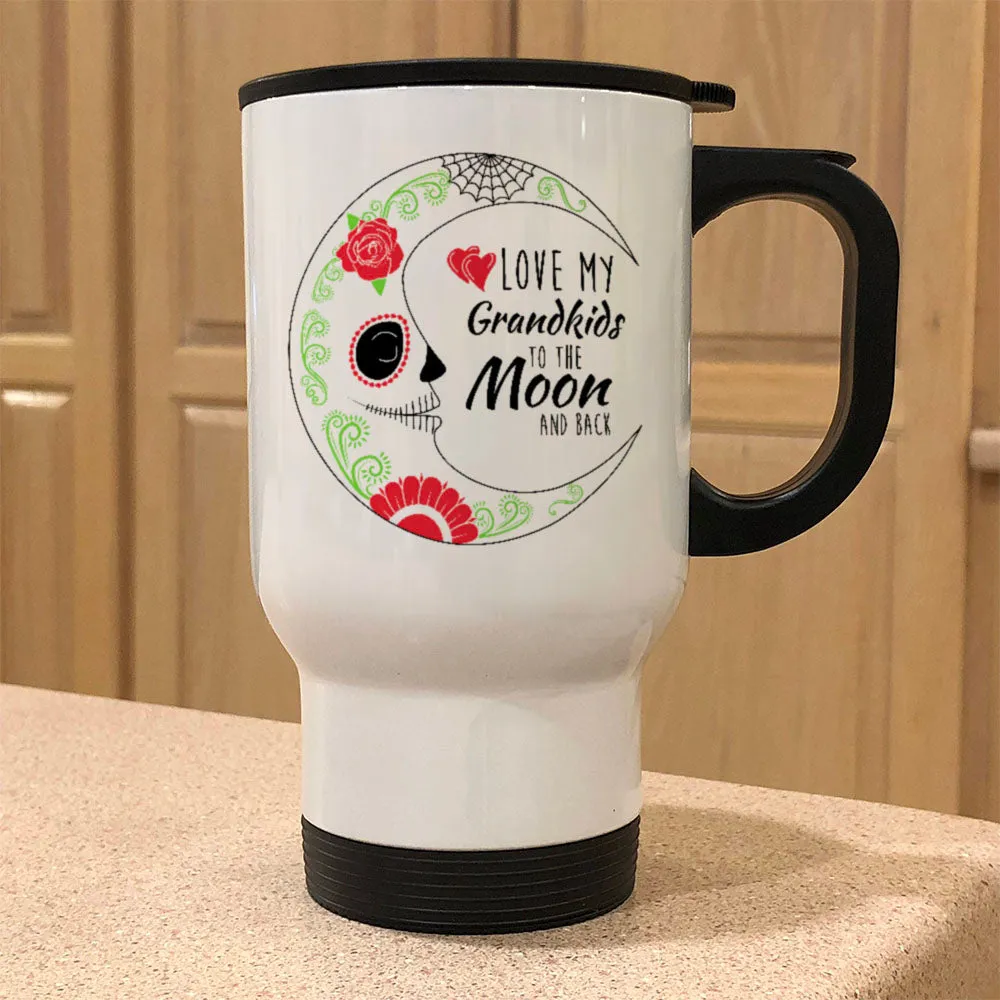 Personalized Metal Coffee and Tea Travel Mug Love My Grandkids Sugar Skull