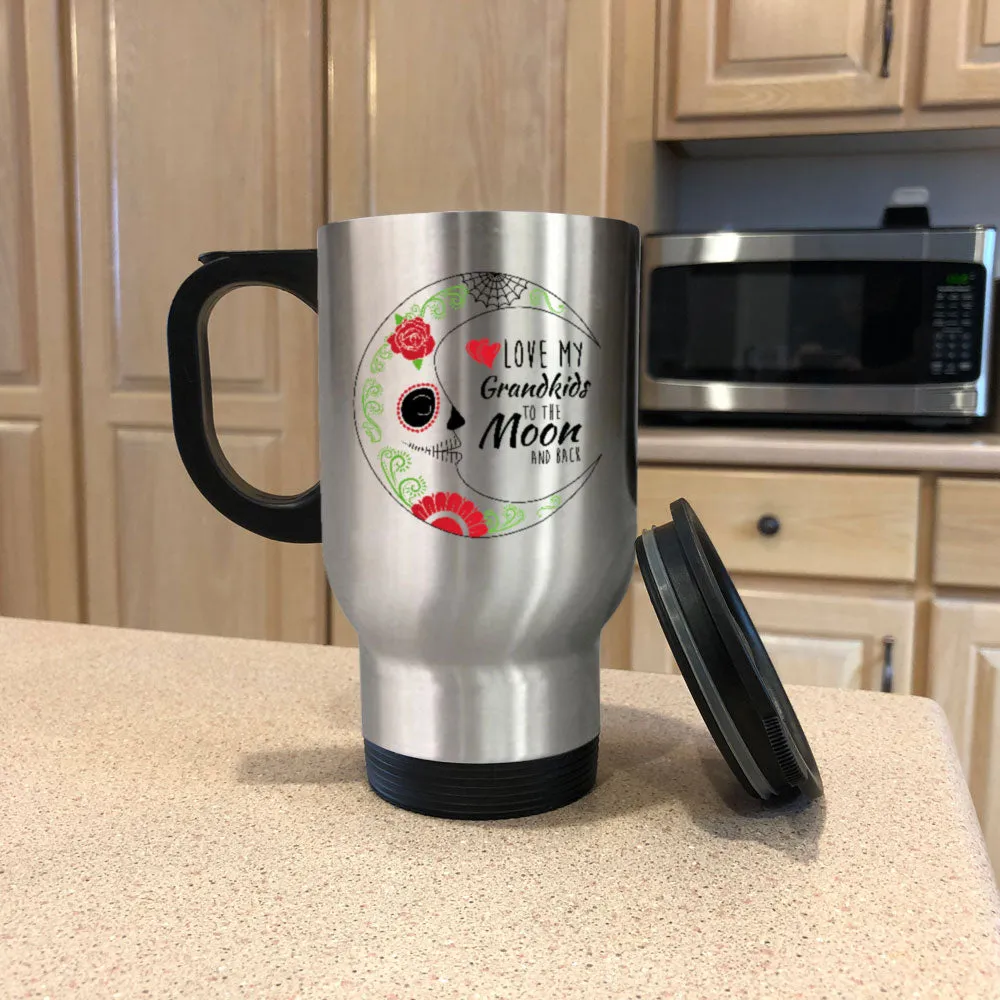 Personalized Metal Coffee and Tea Travel Mug Love My Grandkids Sugar Skull