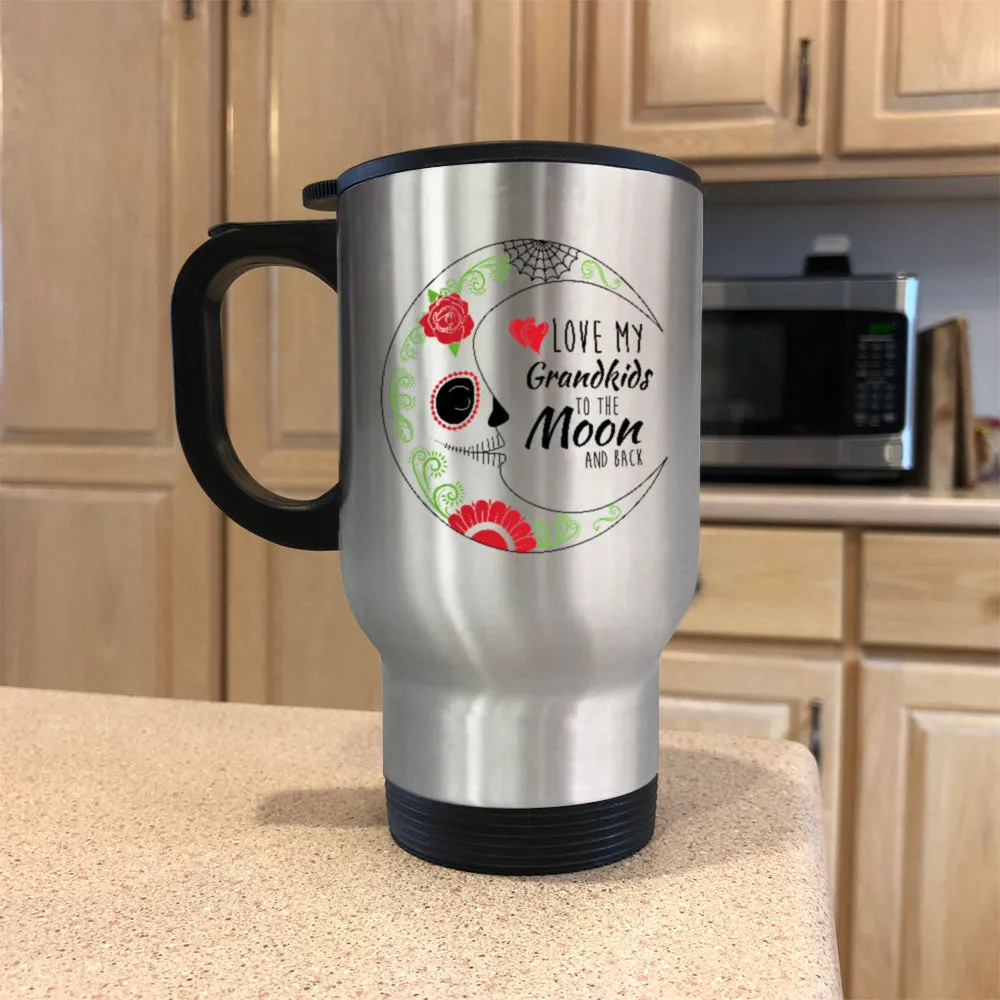 Personalized Metal Coffee and Tea Travel Mug Love My Grandkids Sugar Skull