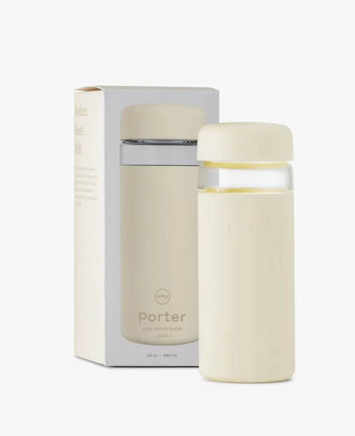 Porter Wide Mouth Reusable Glass Water Bottle- Off White