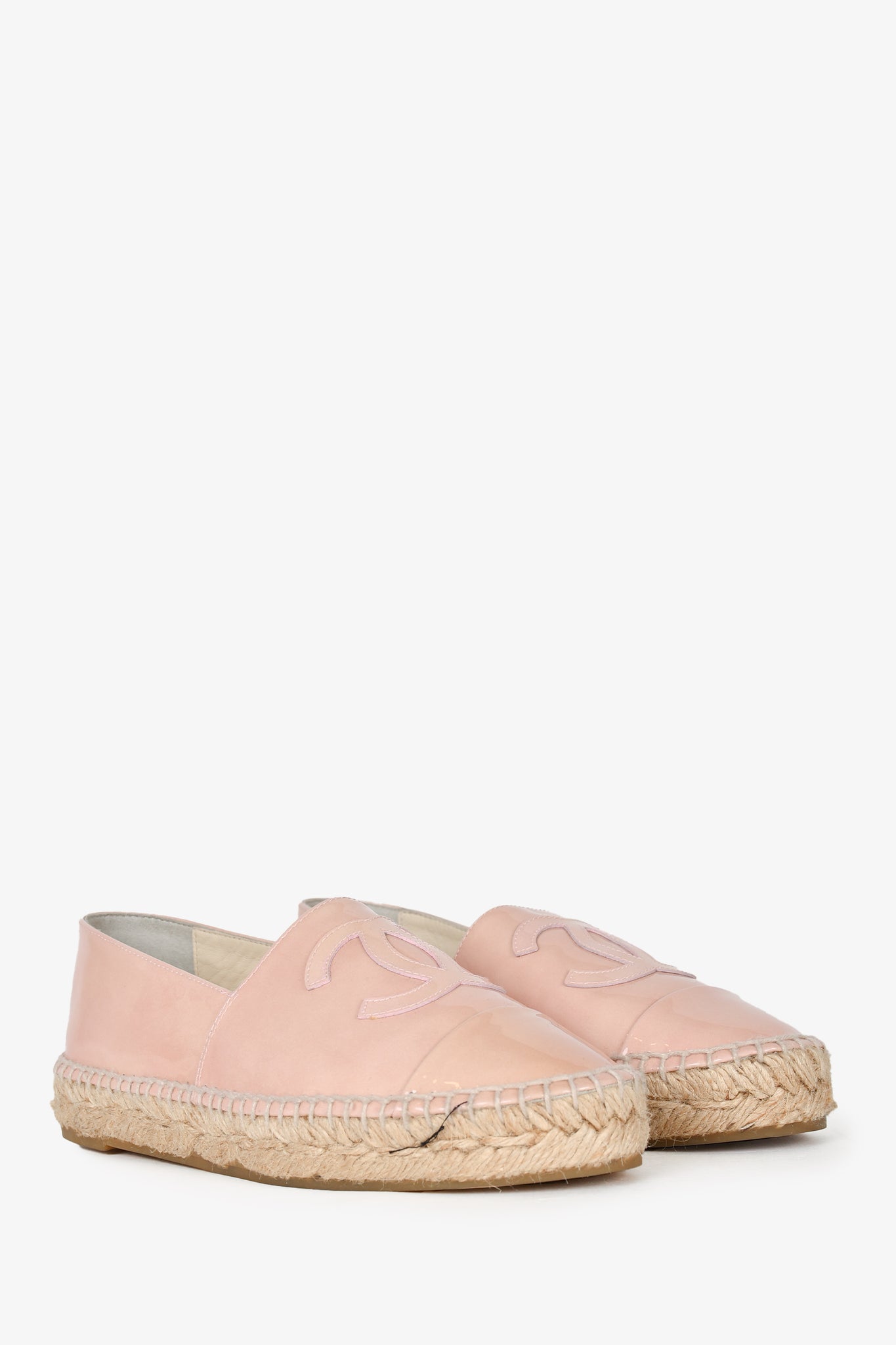 Pre-loved Chanel? Baby Pink Patent Leather CC Espadrilles Size 36