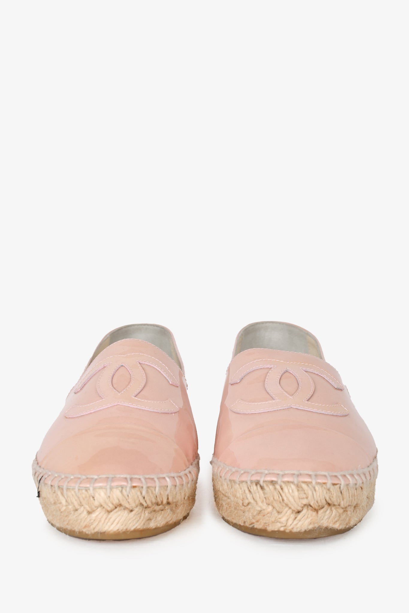 Pre-loved Chanel? Baby Pink Patent Leather CC Espadrilles Size 36