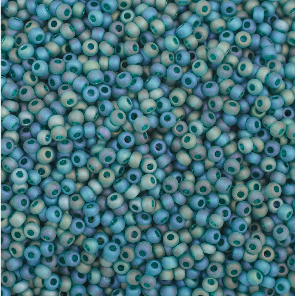 Preciosa Czech Glass, 11/0 Round Seed Bead, Transparent Teal AB - Matte (1 Tube)