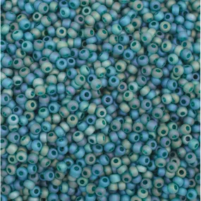 Preciosa Czech Glass, 11/0 Round Seed Bead, Transparent Teal AB - Matte (1 Tube)