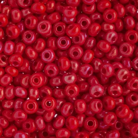 Preciosa Czech Glass, 6/0 Round Pony Seed Bead, Opaque Medium Red AB (1 Tube)