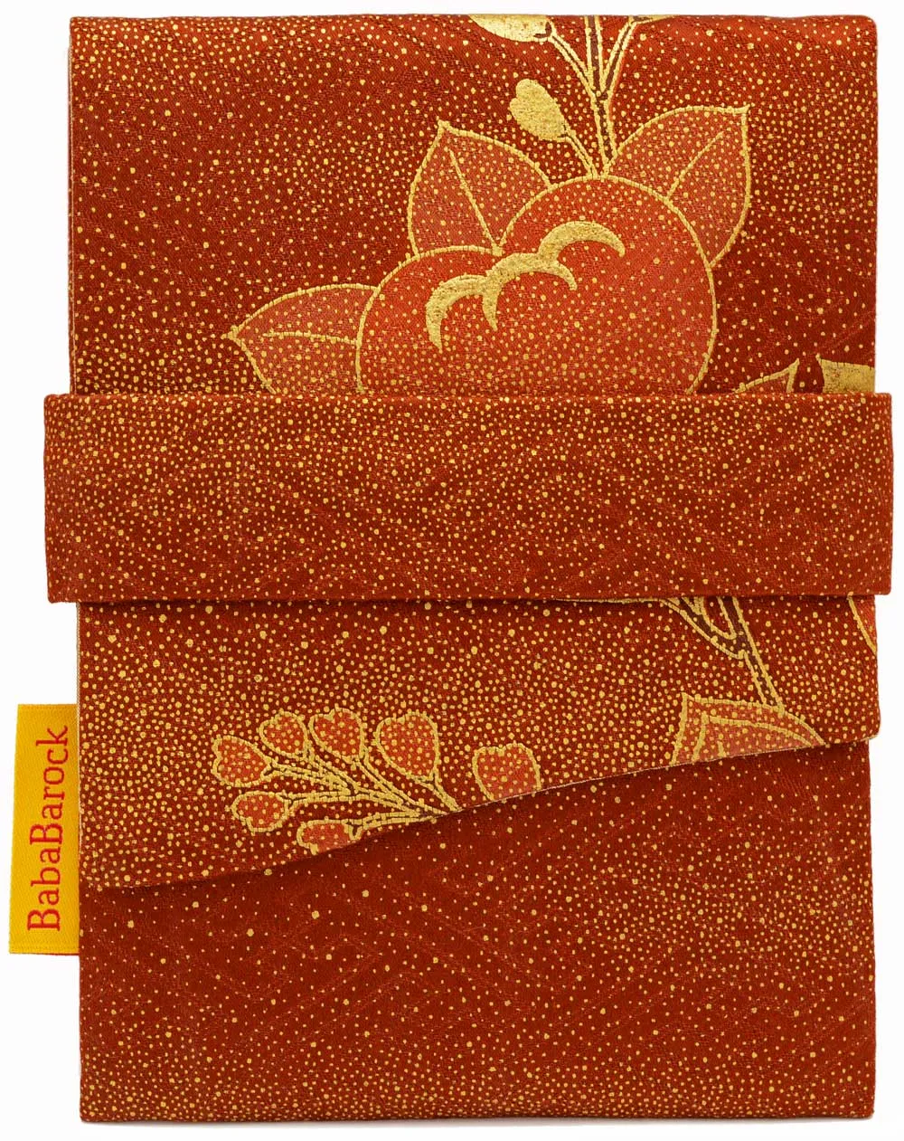 Red and Gold Blossoms - Japanese vintage silk foldover pouch