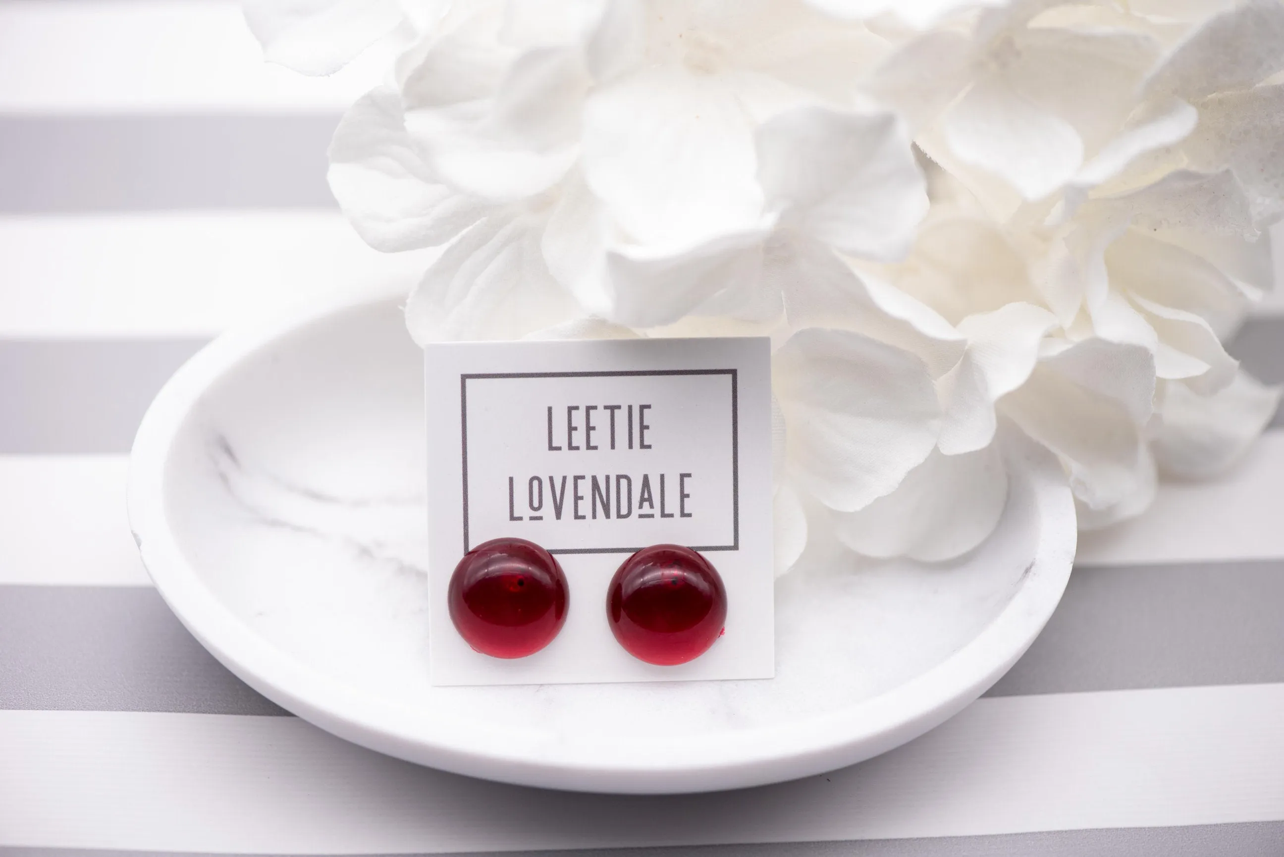 Ruby Red Medium Retro Button Stud Earrings