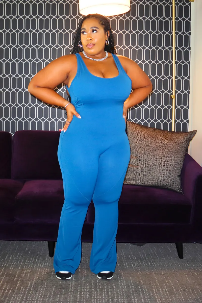 Solid Flare Leg Jumpsuit | Teal