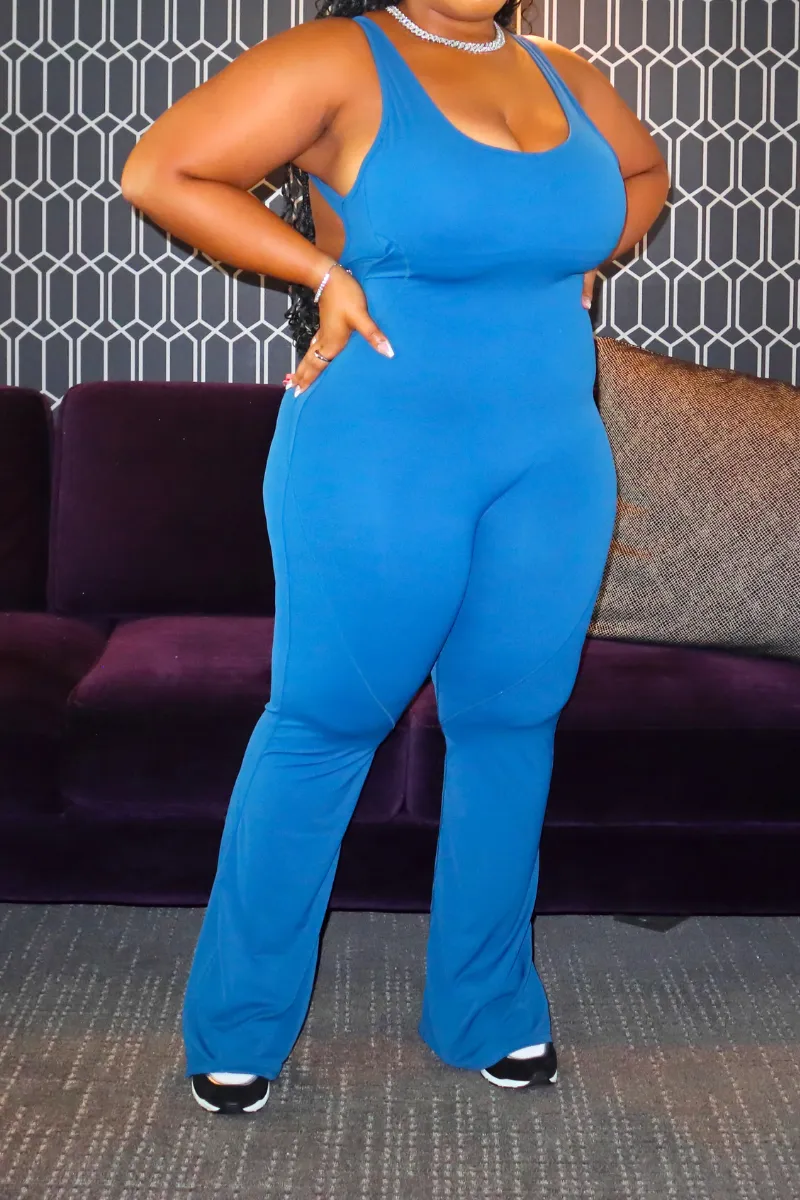 Solid Flare Leg Jumpsuit | Teal