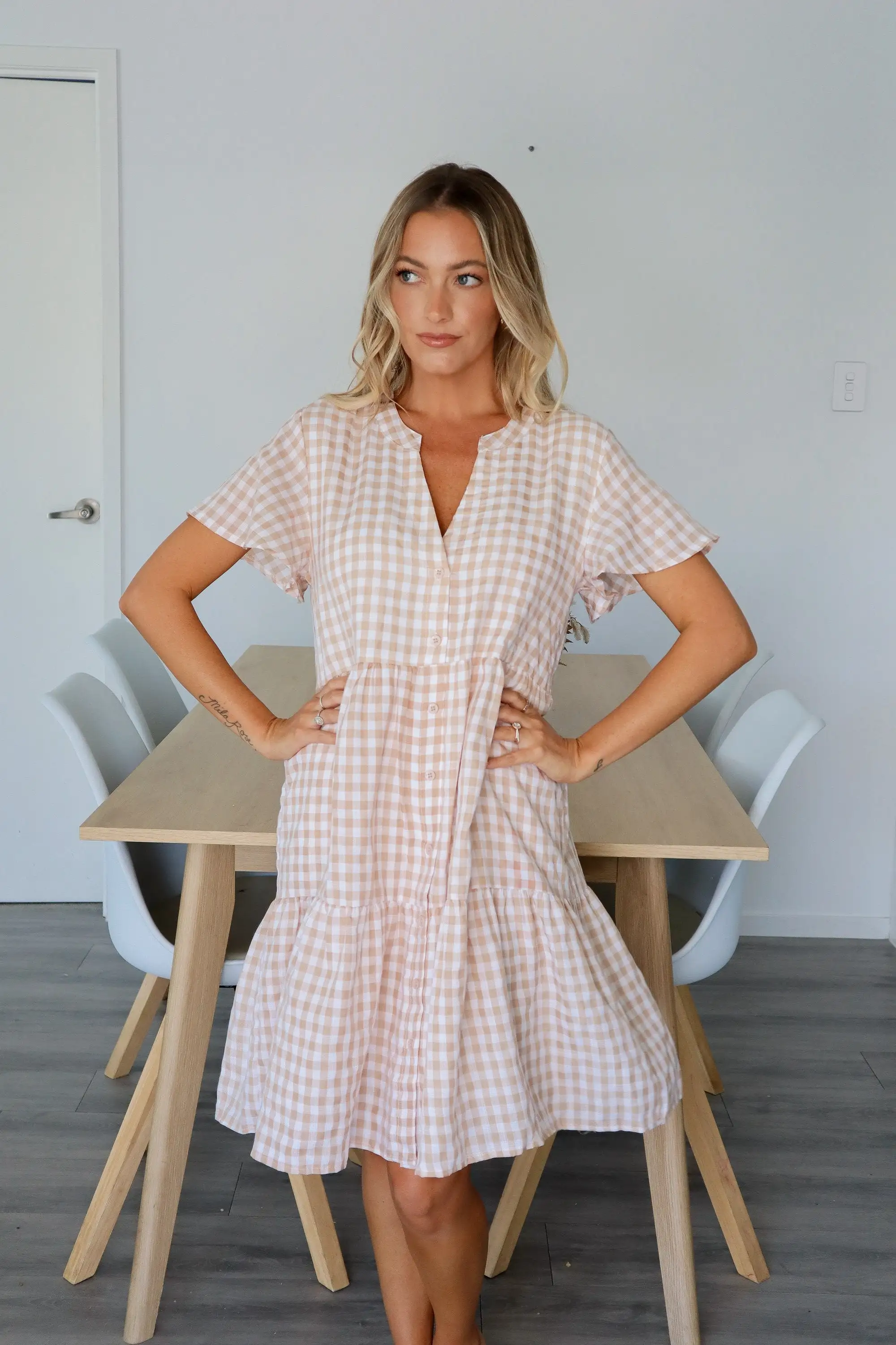 Tilly Mini - Beige Gingham