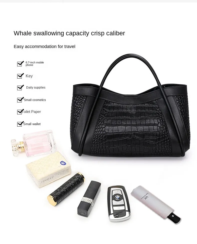 Women's Crocodile Pattern Large Capacity Commuter Shoulder Handbag