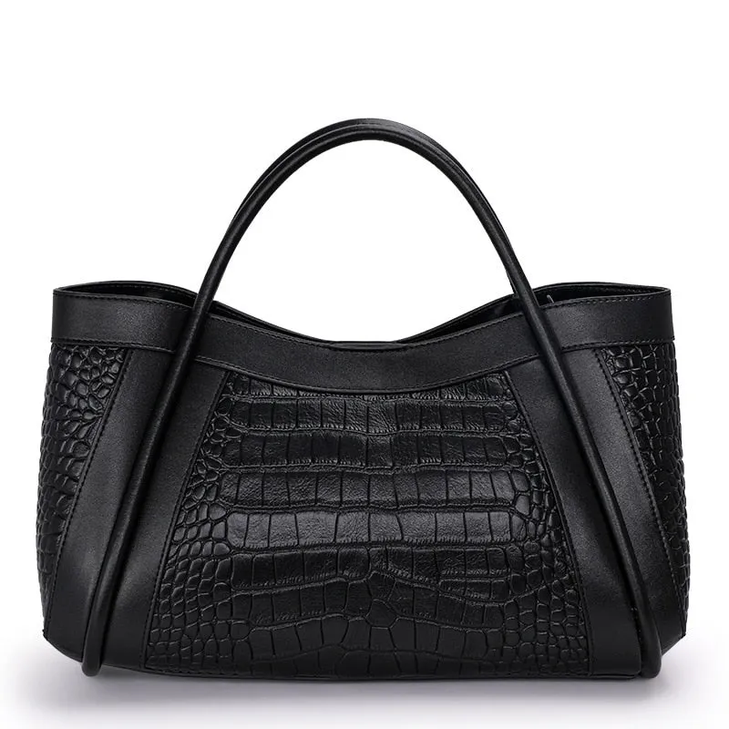 Women's Crocodile Pattern Large Capacity Commuter Shoulder Handbag