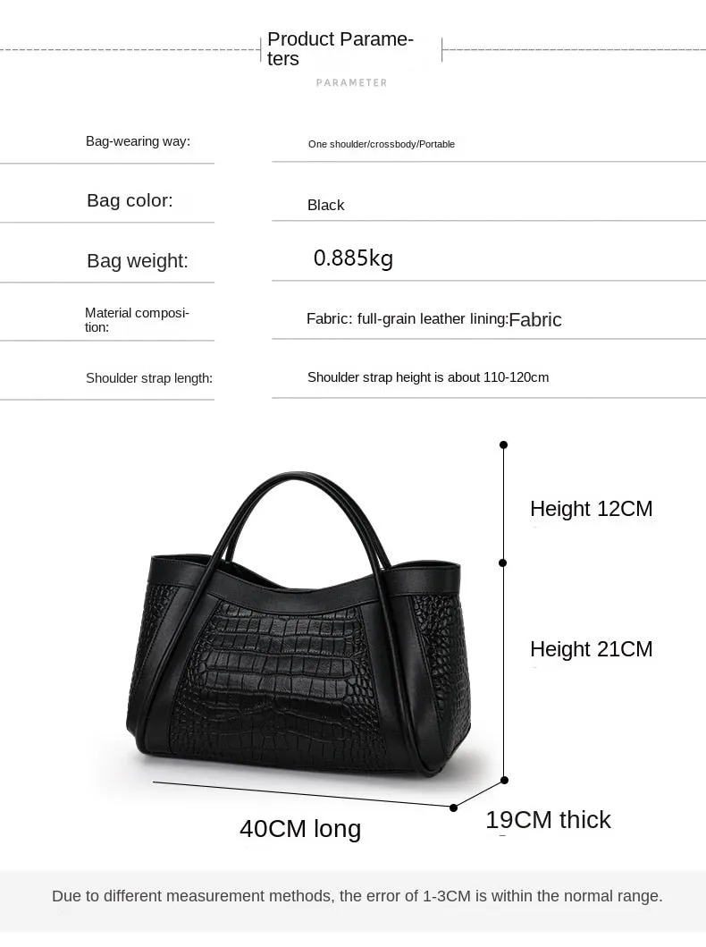 Women's Crocodile Pattern Large Capacity Commuter Shoulder Handbag