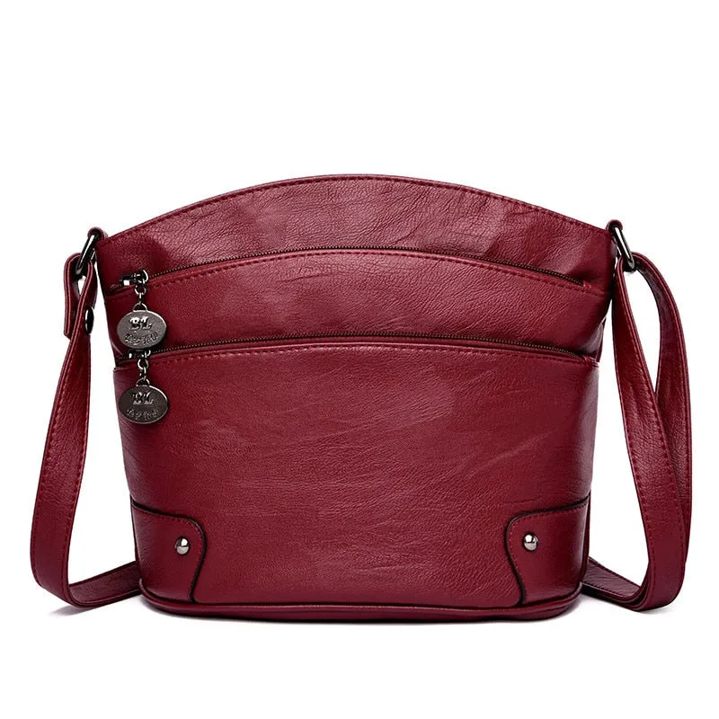 Women's Designer Leather Multi-layer Pockets Small Crossbody Bag