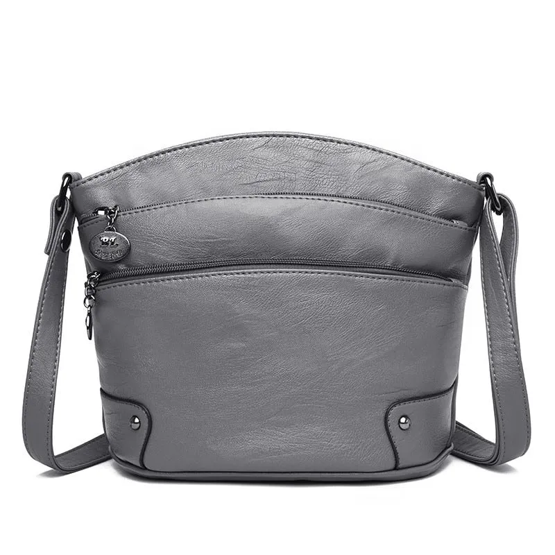 Women's Designer Leather Multi-layer Pockets Small Crossbody Bag