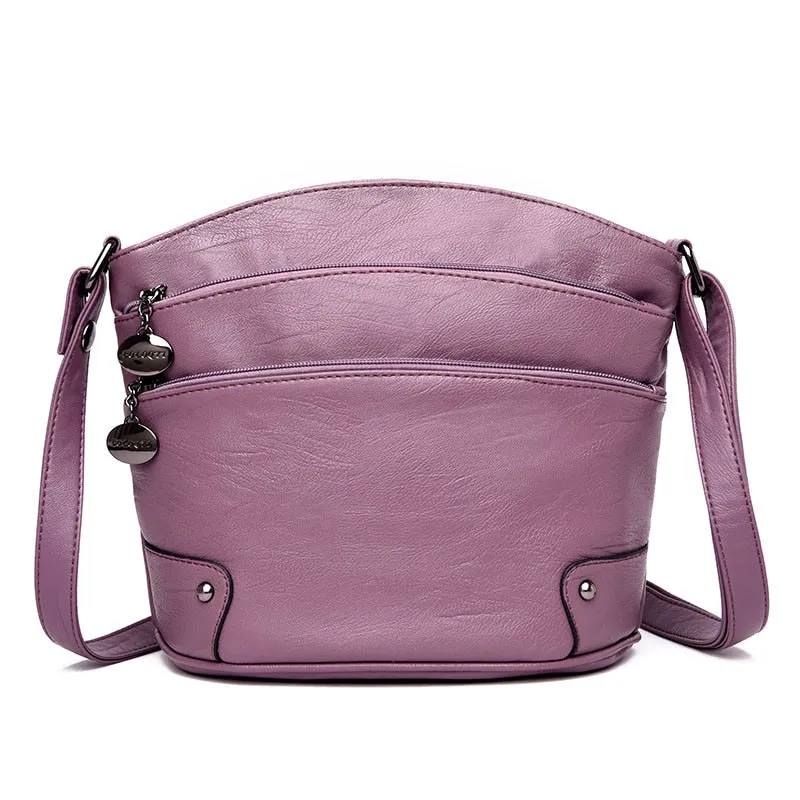 Women's Designer Leather Multi-layer Pockets Small Crossbody Bag