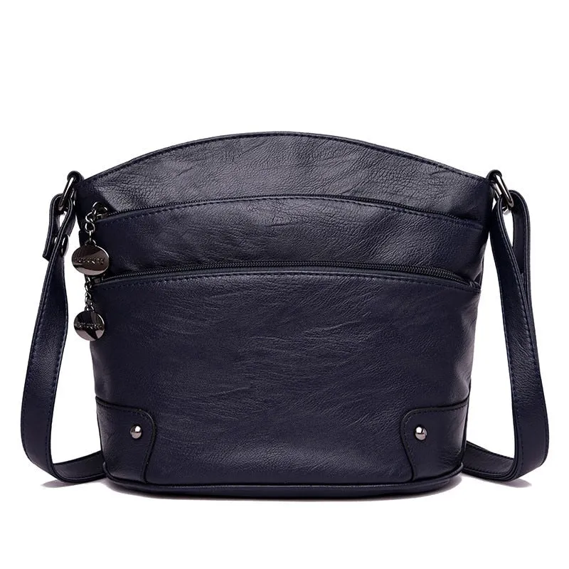 Women's Designer Leather Multi-layer Pockets Small Crossbody Bag