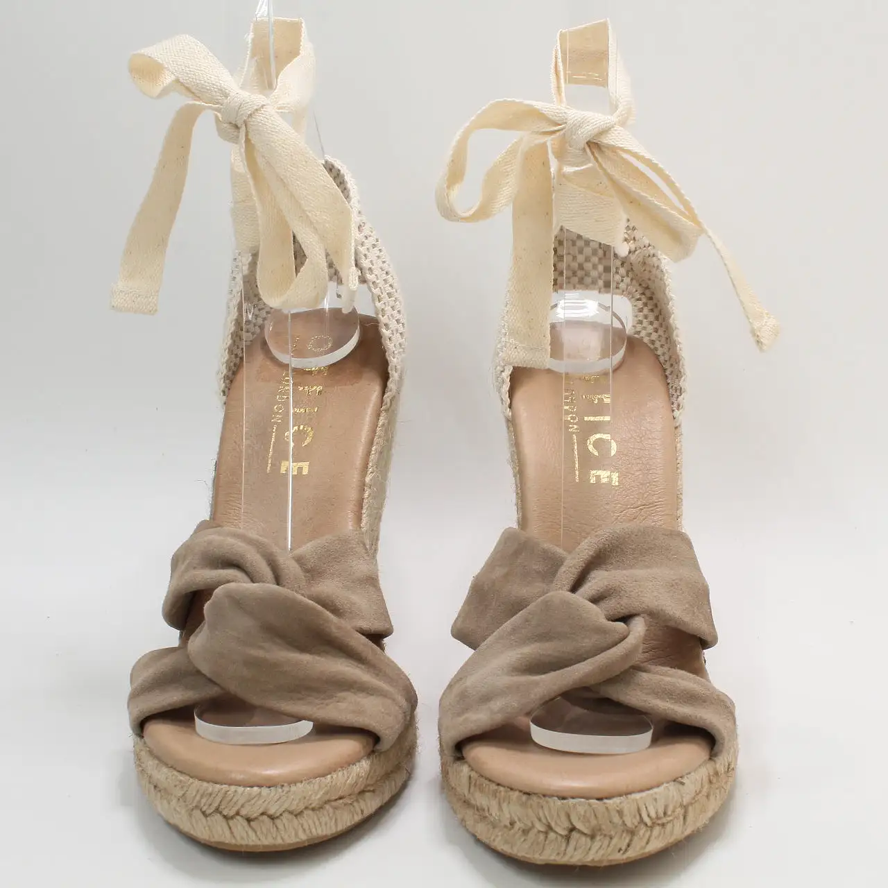 Womens Office Heather Ankle Tie Espadrilles Beige Suede Uk Size 7