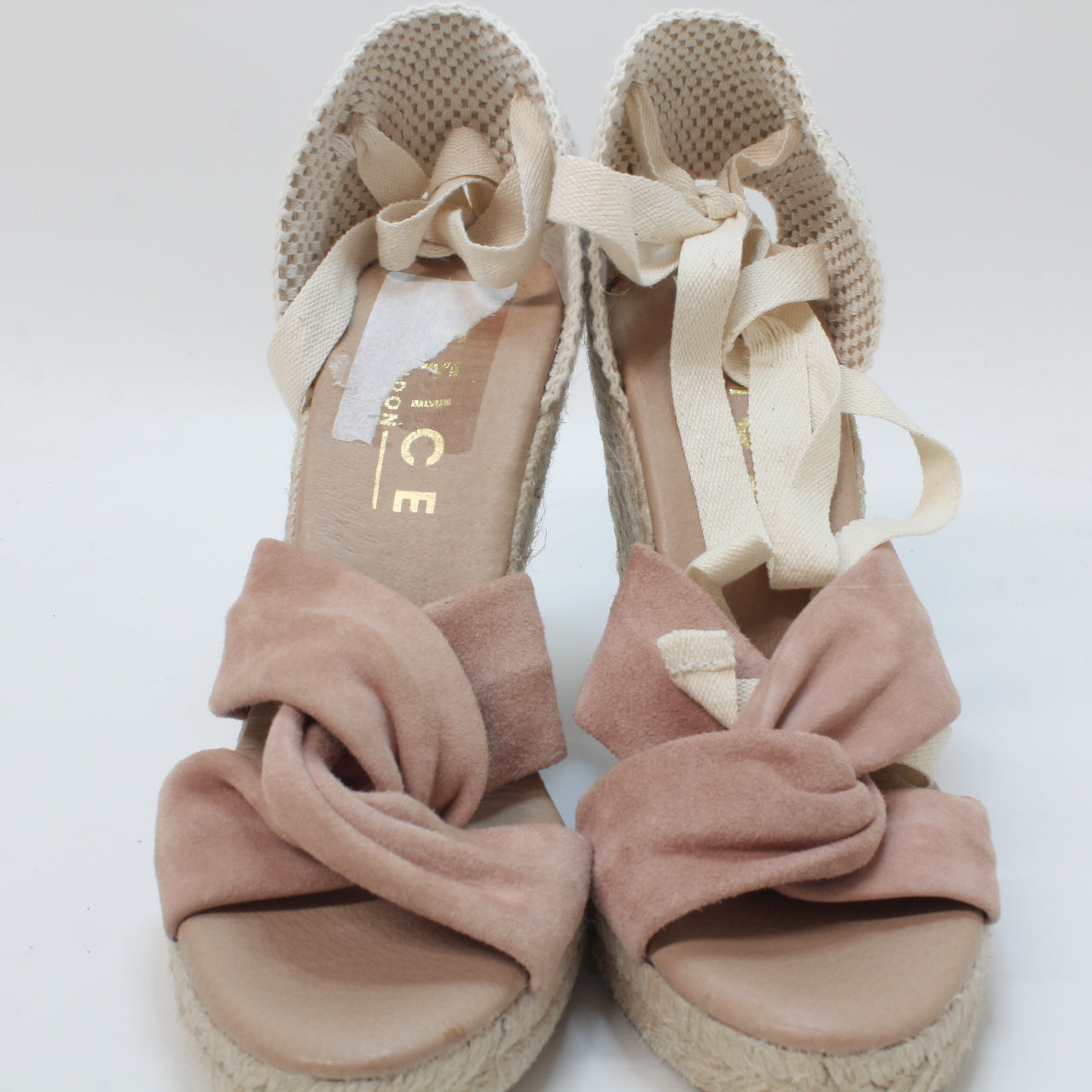 Womens Office Heather Ankle Tie Espadrilles Blush Suede