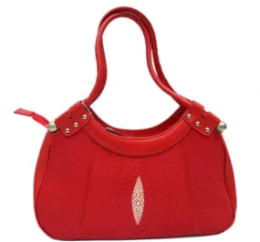 Women's Red Authentic Exotic Stingray Genuine Cow Leather Handbag