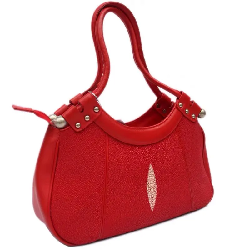 Women's Red Authentic Exotic Stingray Genuine Cow Leather Handbag