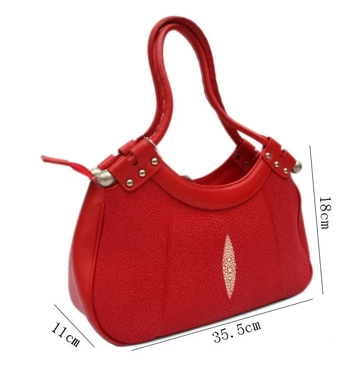 Women's Red Authentic Exotic Stingray Genuine Cow Leather Handbag