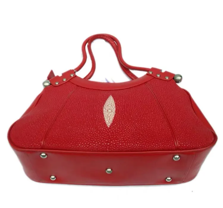 Women's Red Authentic Exotic Stingray Genuine Cow Leather Handbag