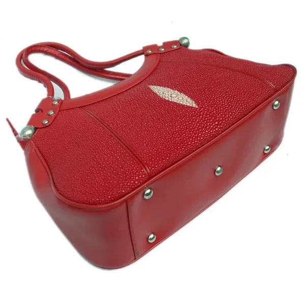 Women's Red Authentic Exotic Stingray Genuine Cow Leather Handbag